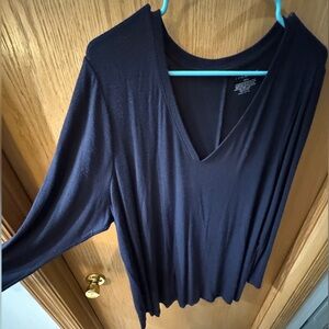 Lane Bryant Navy Blue Long Sleeve V-Neck Top